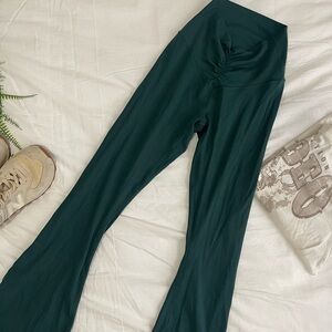 Aerie Green Flare Leggings XS High Rise Ruched Yoga Pants